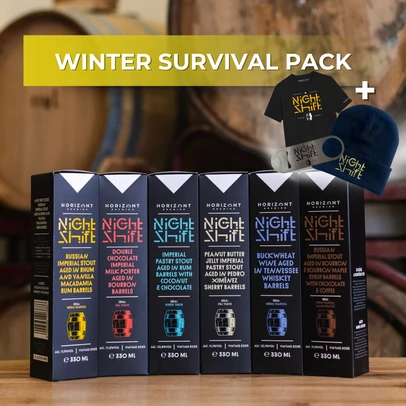 Winter Survival Pack / 6-os Night Shift 2025 sörcsomag, pólóval, téli sapkával és sörnyitóval