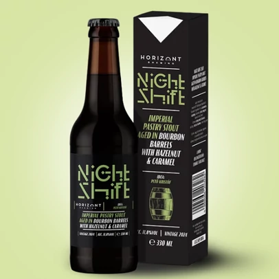 Night Shift Vintage 2024  /  Imperial Pastry Stout bourbon hordóban érlelve mogyoróval és karamellel