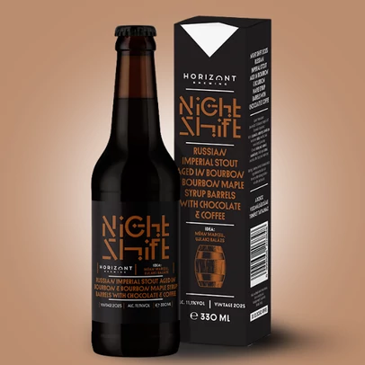 Night Shift Vintage 2025  /  Russian Imperial Stout bourbon- és bourbon juharszirupos hordóban érlelve, csokoládéval és kávéval - 0,33l
