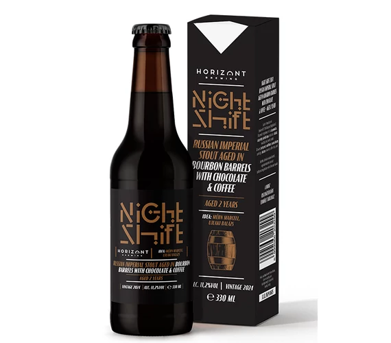 Night Shift Vintage 2024  /  Russian Imperial Stout Bourbon hordóban 2 évig érlelve csokoládéval és kávéval 